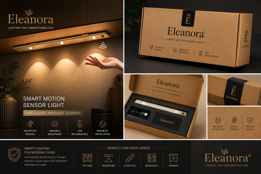 Eleanora Premium Wireless LED Closet Light with PIR Motion Sensor – Rechargeable Under Cabinet Lighting